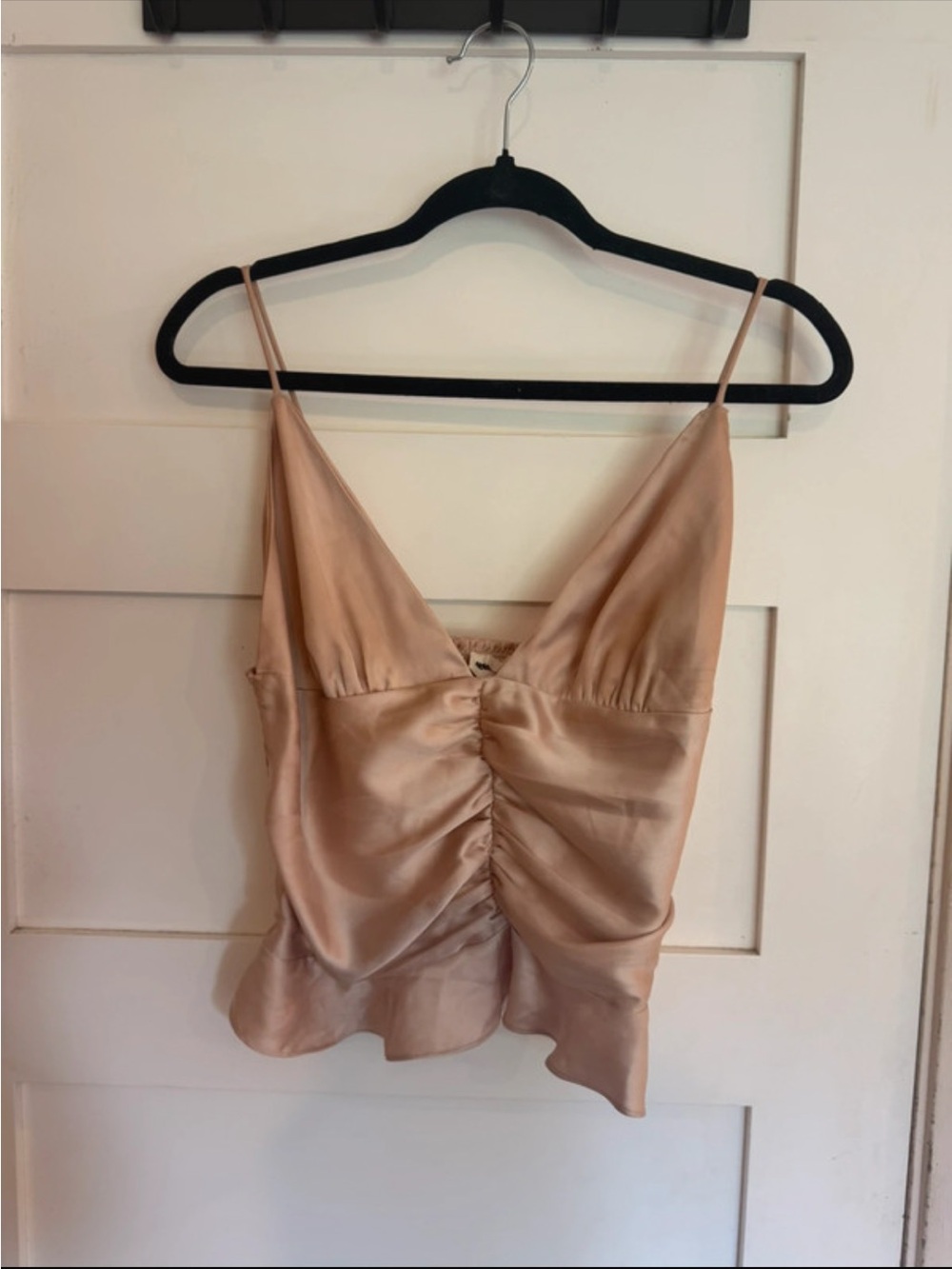 Vintage Satin Ruched V-Neck Cami Top - Nude